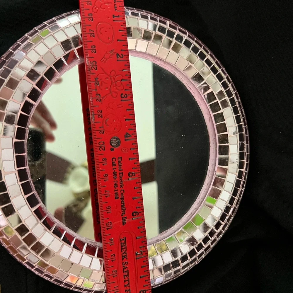 Pink Mosaic Round Disco Ball Stand Mirror, Small Desktop